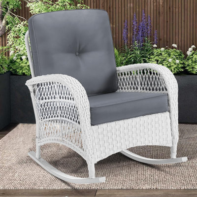 Outdoor Wicker Rocking Chair, Rattan Patio Rocker Chairs With Cushions And High Back, All-Weather Patio Wicker Chair With Safe Rocking Design For Gar by Winston Porter