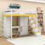 Lit mezzanine double en bois avec garde-robe et armoire de rangement-939295823