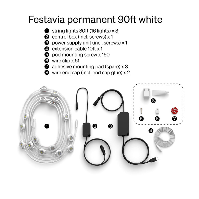 Festavia Permanent 90 Ft/48 Lights (white), White