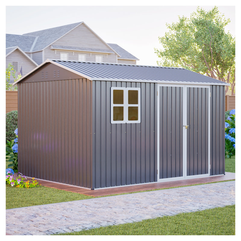 Remise de rangement extérieure grise en métal 10 pi x 8 pi avec fenêtre et porte verrouillable