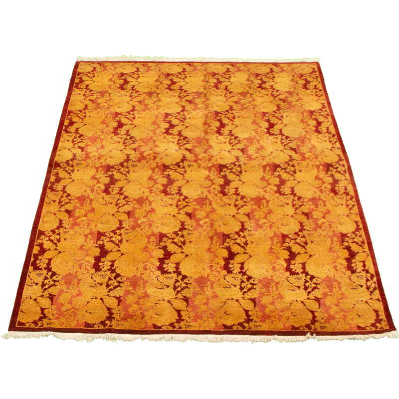 Tapis unique rouge foncé / brun clair en laine nouée à la main 4 pi 8 po x 7 pi nouvel âge pako
