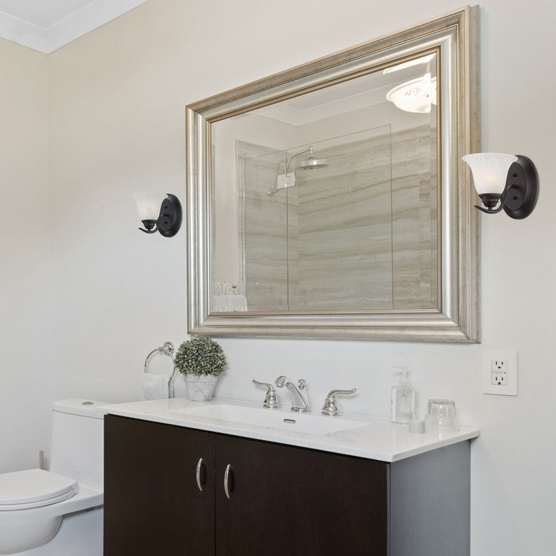 Whetsel V5231 Trinidad 1-Light Indoor Bath or Vanity Wall Sconce or Wall Mount with Alabaster Glass Bell Shade