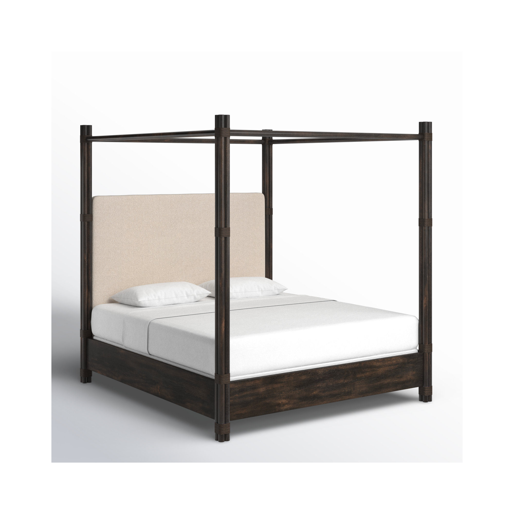 Isla Upholstered Woven Canopy Bed, California King, Dark Wood/Black Sand/Neo Cream