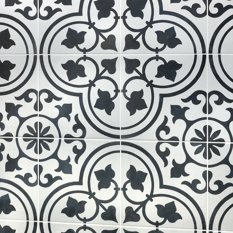 Cascais 9x9 Matte Porcelain Tile, White Ornate