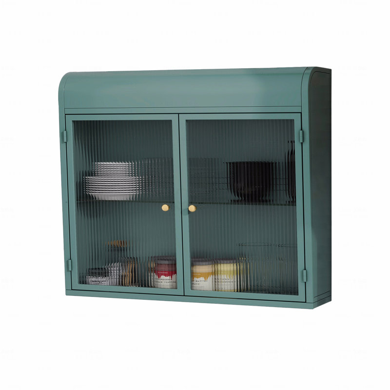 2-Door Wall-Mounted Metal Storage Cabinet With Tempered Glass Doors And Shelves, Green