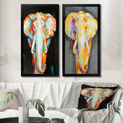 «Paint Dessin of Elephant Portrait», ensemble de 2 peintures sur toiles
