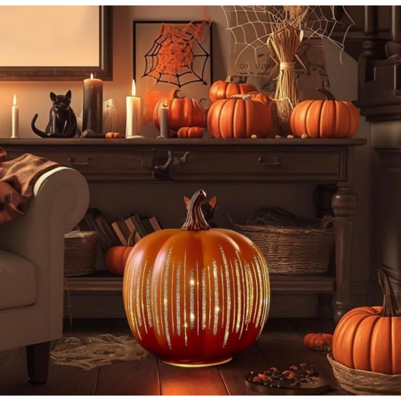 Halloween Decorations, Pumpkin Night Light, Starry Night Pumpkin Lights, LED Resin Light Up Pumpkin Decorations for Bedroom Hallway, Halloween Boo Basket Gifts