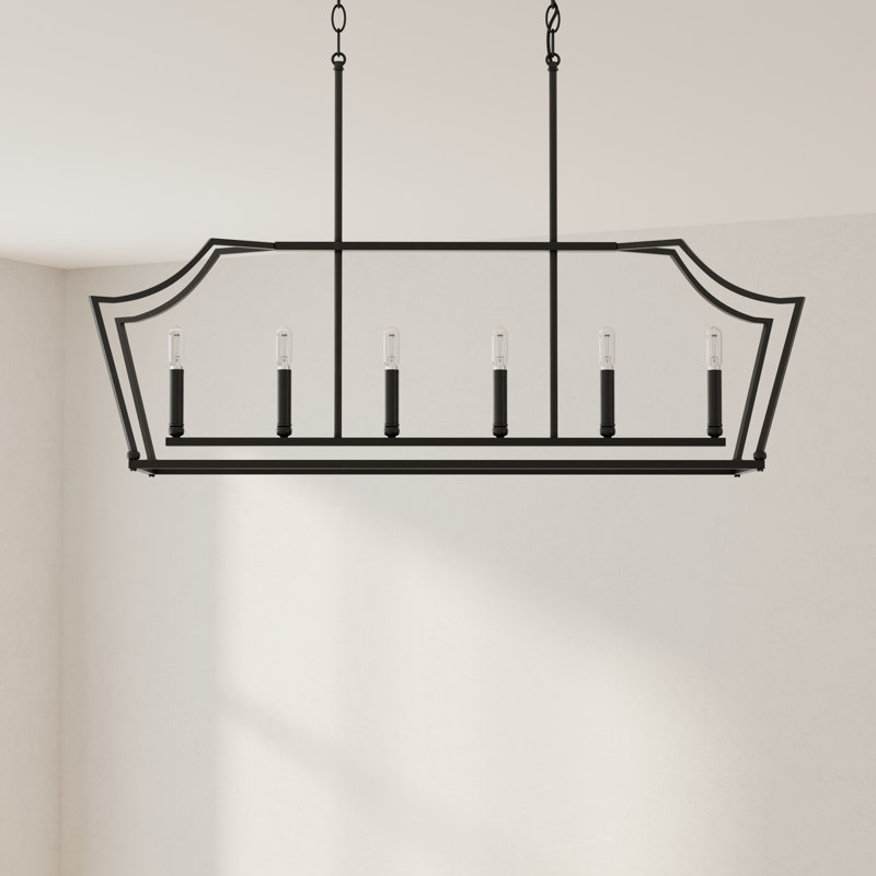 Ahkil 6 - Light Dimmable Kitchen Island Square / Rectangle Chandelier, Matte Black