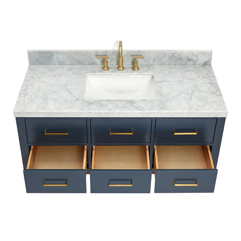 Ensemble de meuble-lavabo mural simple 49 po, Bleu minuit, Laiton satiné
