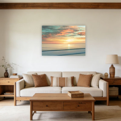 «Blue Beach Sunrise», reproduction d'art sur toile encadrée en bois à l'arrière, contemporain, décoration intérieure, œuvre d'art océan, 24 x 36 po