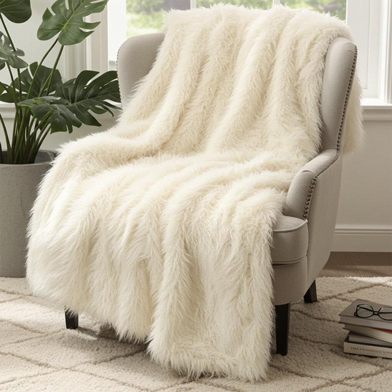 Mongolian Knitted Throw Blanket, 116" W x 102" L