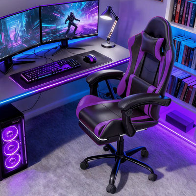 PU Leather Adjustable Gaming Chair, Ergonomic Desk Computer Chair with Headrest, Footrest and Lumbar Support
