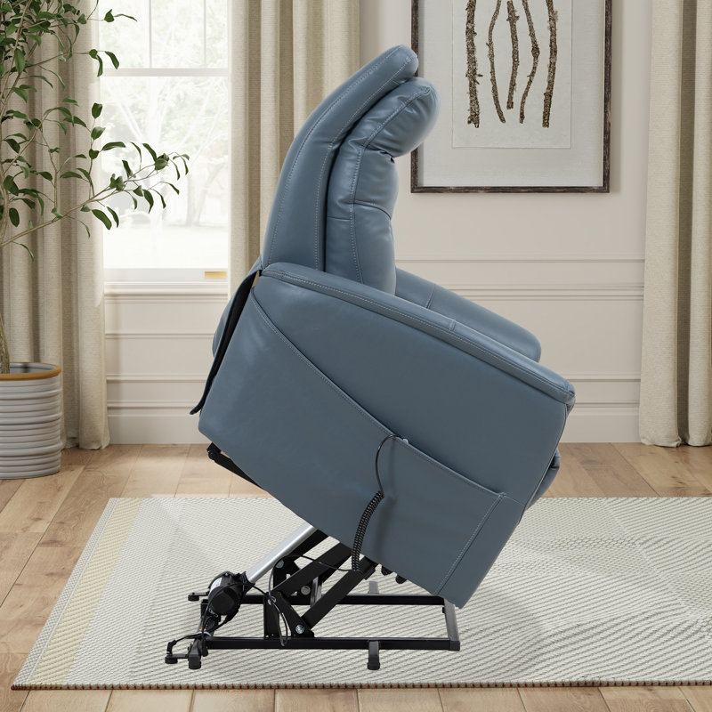 Fauteuil inclinable électrique de 33 po avec accoudoirs évasés Akeelah, Azur doux, Mélange de polyester