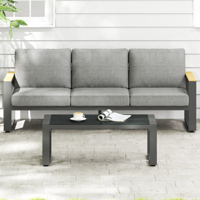 75" Outdoor Aluminum Sofa And Table With Cushion by Green4ever