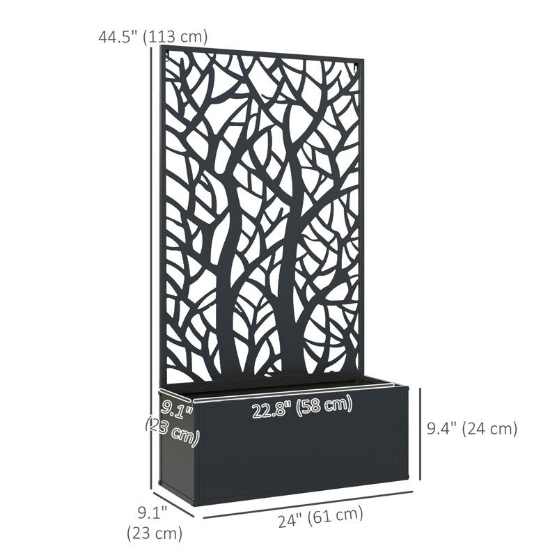 Metal Raised Garden Bed with Trellis for Climbing Plants, Freestanding or Wall Mounted Flower Bed with Privacy Panel, Outdoor Planter Box for Garden, Patio, Balcony