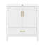 Meuble-lavabo cannelé élégant de 30 po avec lavabo en céramique, boîte simple, pieds en bois massif, portes et tiroir à fermeture en douceur, tablette de porte