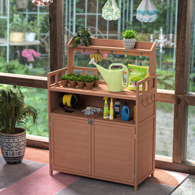 Potting Bench For Patio With Raised Legs And Storage Garden Work Surface