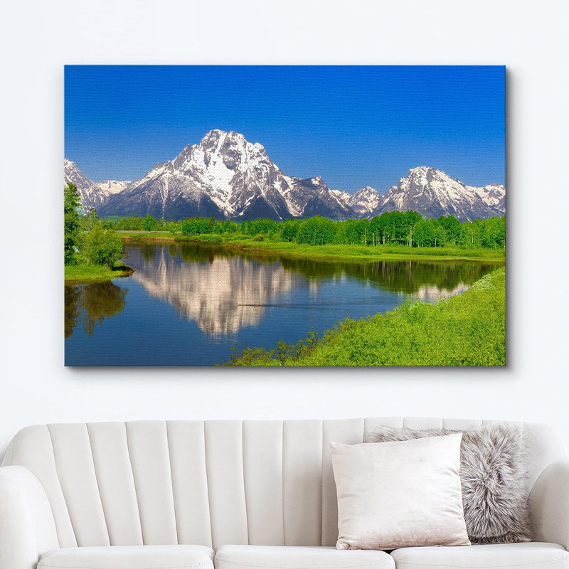 «Nature Landscape Mountain Landscape with Green Forest Reflection Nature Wilderness», reproduction sur toile tendue