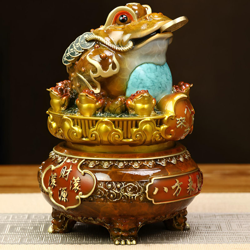 Statue de crapaud en laiton chanceux - pièce de décoration Feng Shui fabriquée à la main