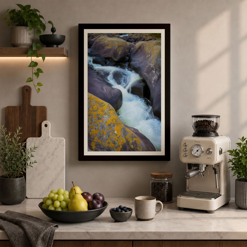 Mountain Stream Rustic - Wrapped Canvas, 30x20 - 76.2 x 50.8 cm, Black Border