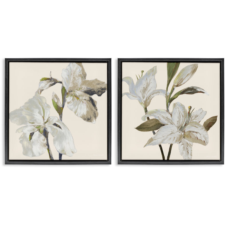 Ensemble de 2 cadres flottants iris et lys beige doux, design par Lanie Loreth, H 25 po x l 25 po