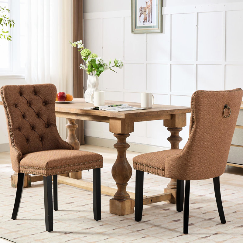 Chaise de salle à manger 2, café. Tissu en lin, pieds en bois massif, design élégant. Sw6801cf High 2, construction, siège confortable, élégant.