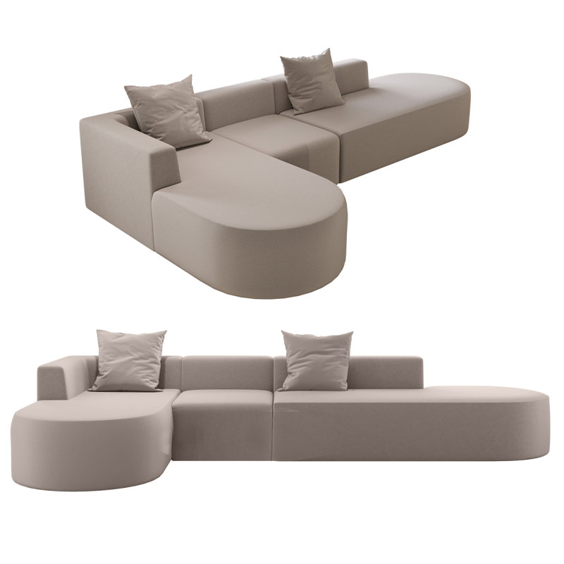 Canapé modulaire en L à canapé modulaire, canapé en velours côtelé désossé de 110 po avec assise profonde et repose-pieds mobile, canapé Cloud pour salon, sans assemblage (5 places, brun clair)