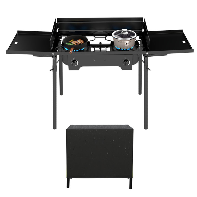 Réchaud de camping extérieur avec pare-brise et table d'appoint