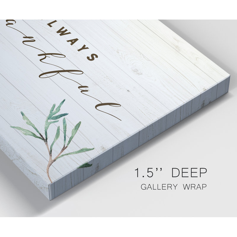 «Always Thankful», reproduction d'art textuel sur toile tendue, H 12 po x l 8 po x P 1 po