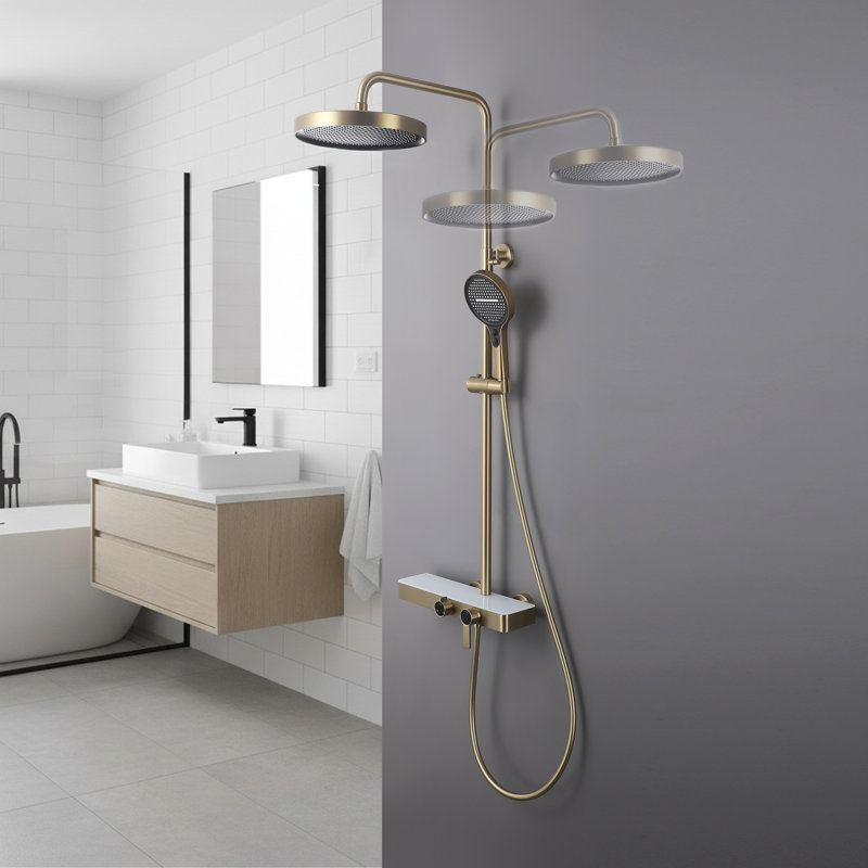 10.8 inch 3 Function Complete Shower System with Slide Bar 2.6 GPM, Brushed Gold