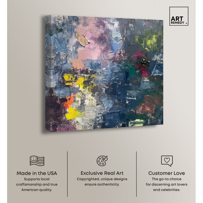 Scattered Pastel Abstract Canvas Wall Art in Wooden Frame