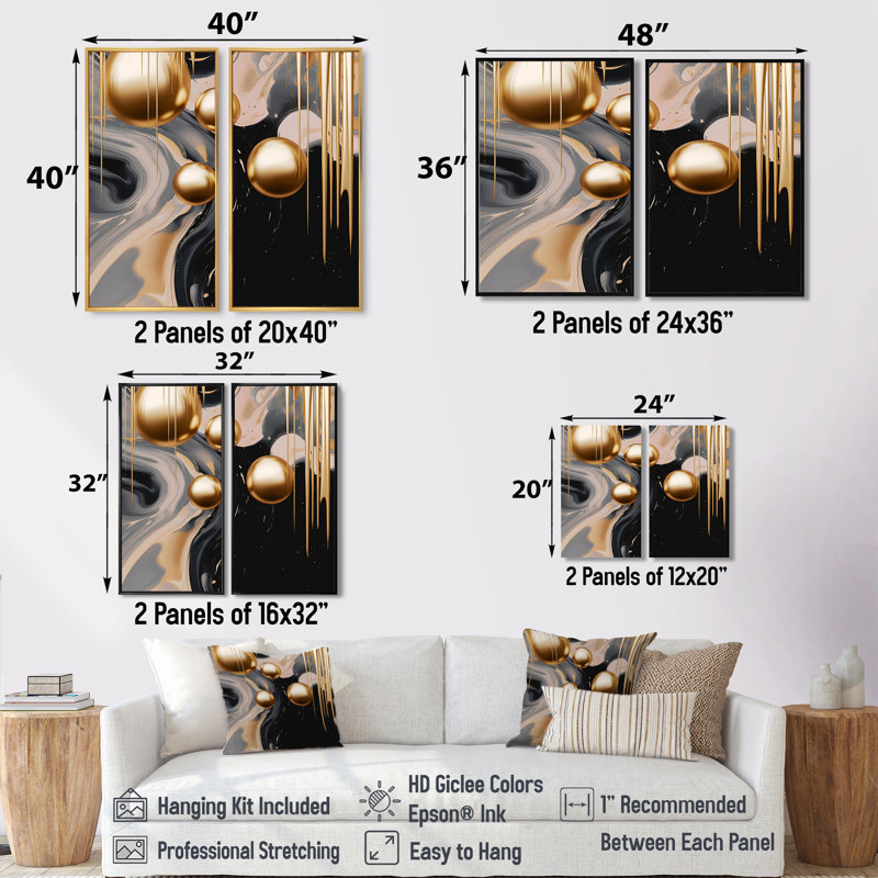 Art mural doré et noir Mystic I - formes abstraites, 40" H x 40" W, Impression encadrée flottante, Black