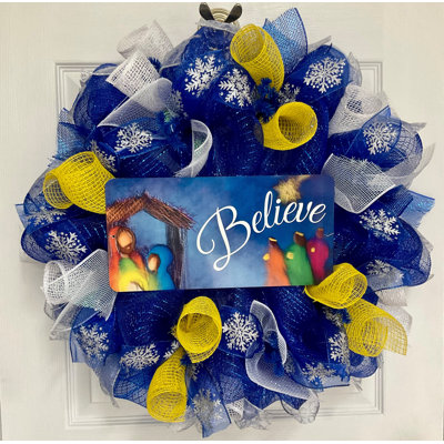 Christmas Religious Wreath With Believe Nativity