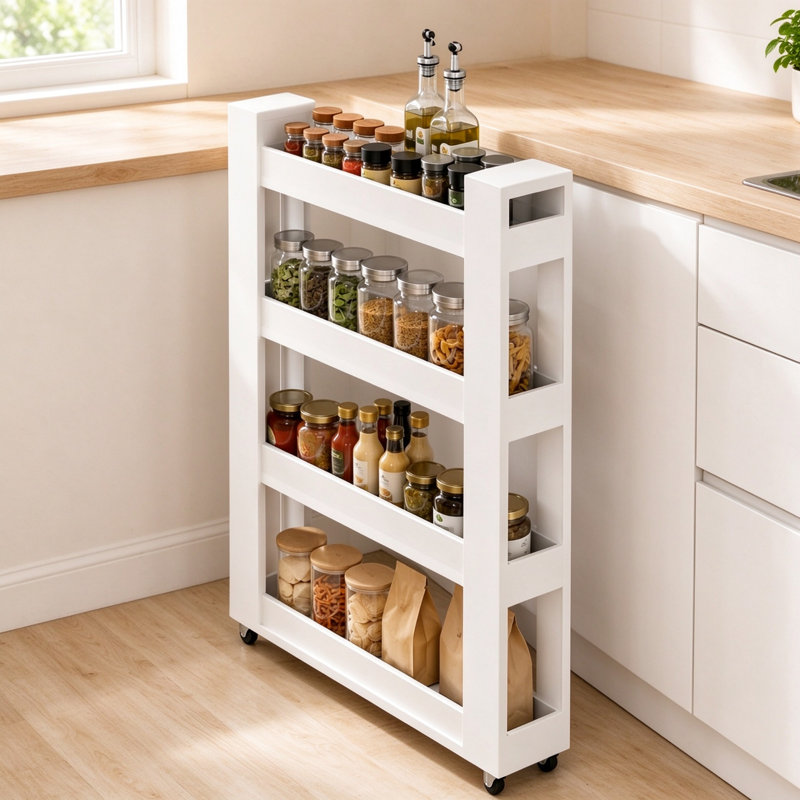 60 cm W Kitchen Cart with, White