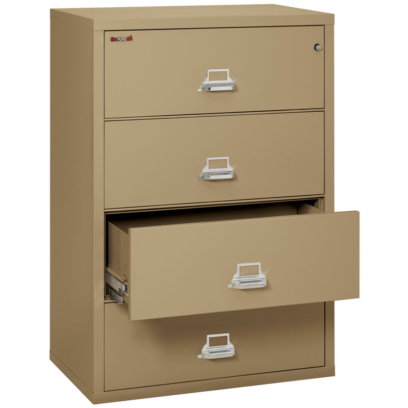 Fireproof 37.5'' Wide 4 -Drawer Steel File Cabinet, Sand, Key Lock