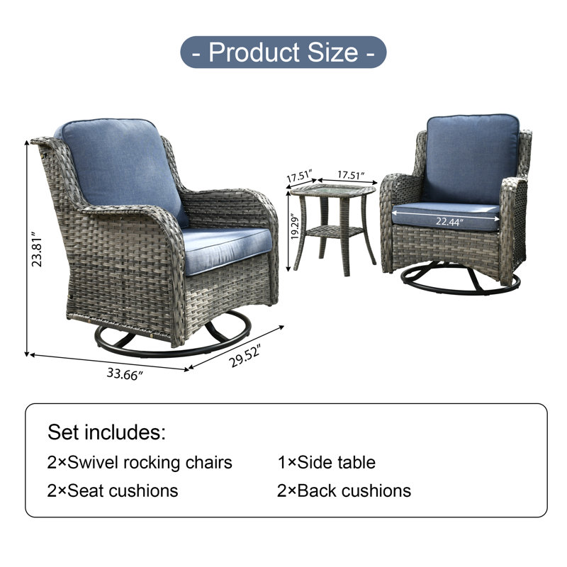 Licas Premium All-Weather Wicker 2 - Person Patio Conversation Set with Cushions, Demin Blue