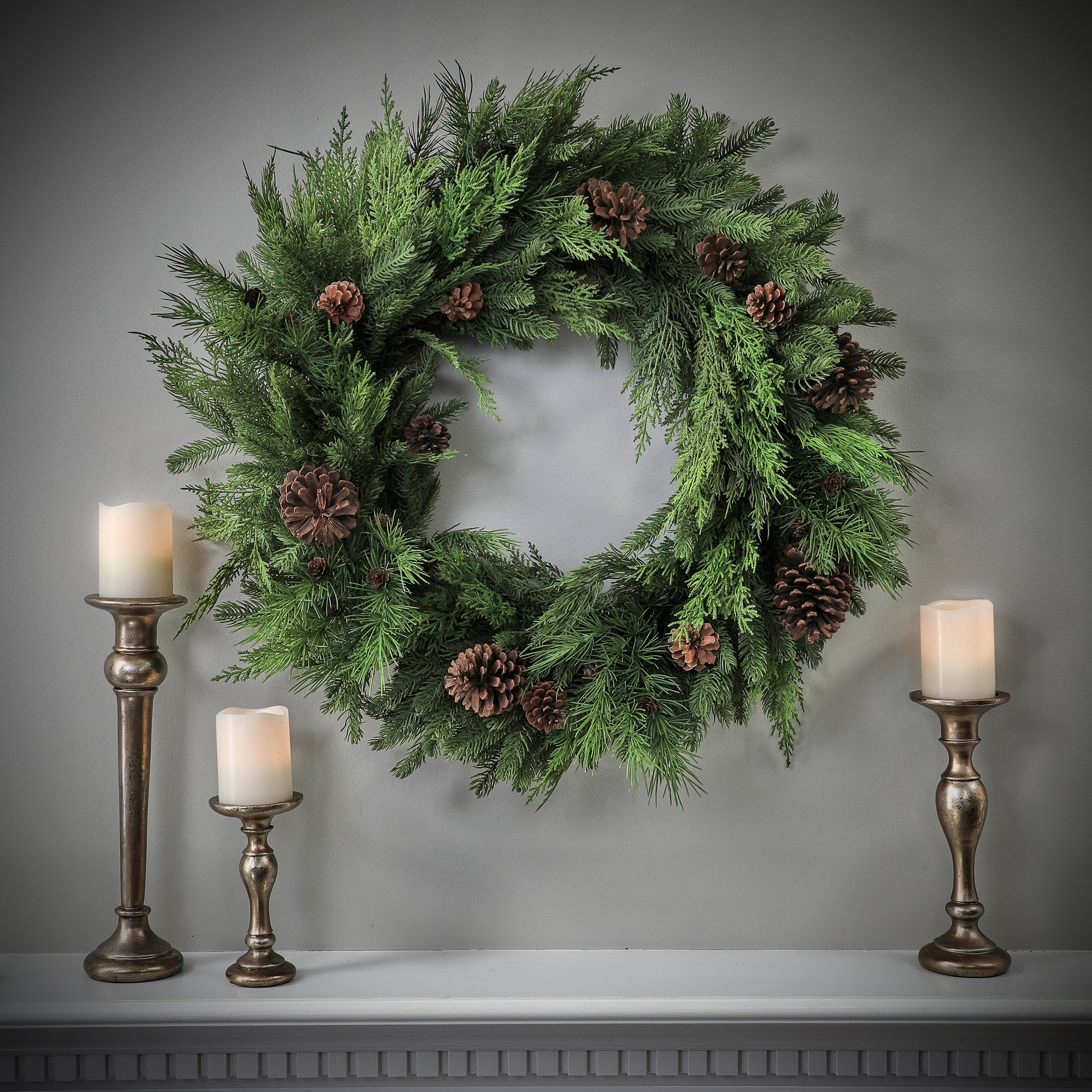 Natural Touch Mix Evergreen Wreath, 30" W x 30" H x 7" D