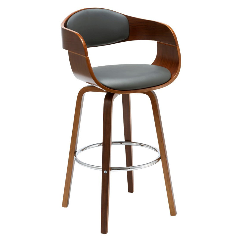 Swivel Upholstered Counter Stool with Solid Wood Frame, Grey