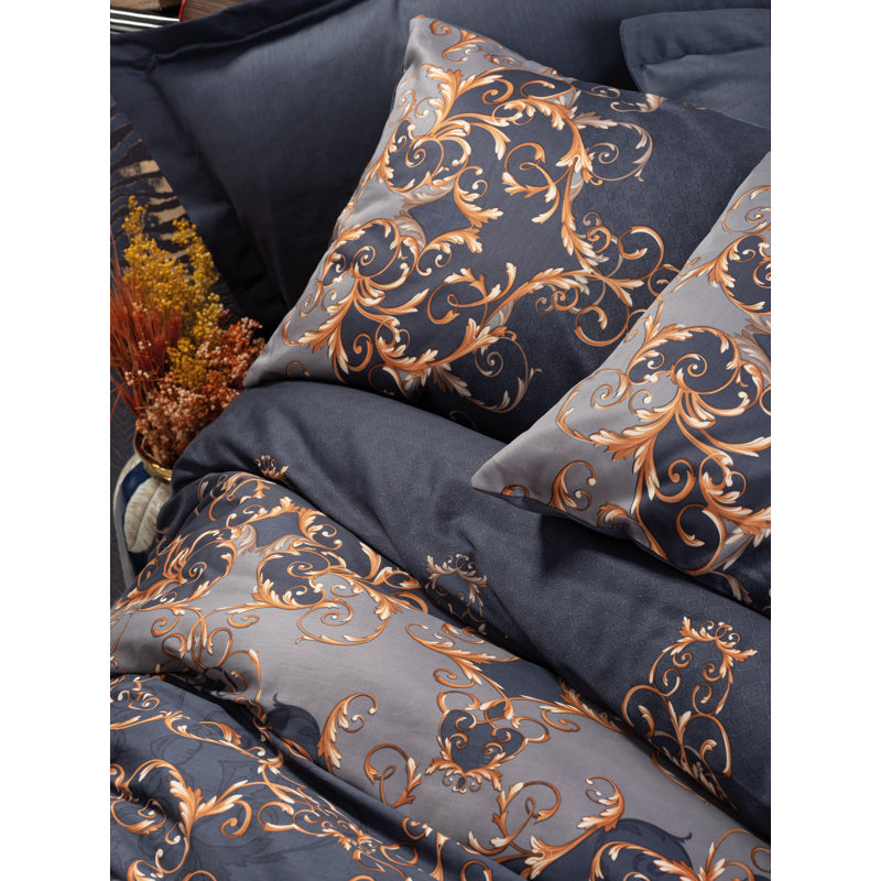 Ensemble de housse de couette luxueuse en satin luxueux, doré | 100% satin de coton, housse de couette 78,7 po x 86,6 po, drap plat 94,5 po x 102,4 po, 2 taies d'oreiller 19,7 po x 27,6 po, lavable à la machine, impression réactive élégante, literie élégante et confortable