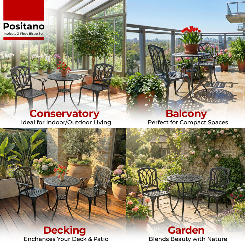 Musgrave 2 - Person Patio Dining Set with Round Table, Black