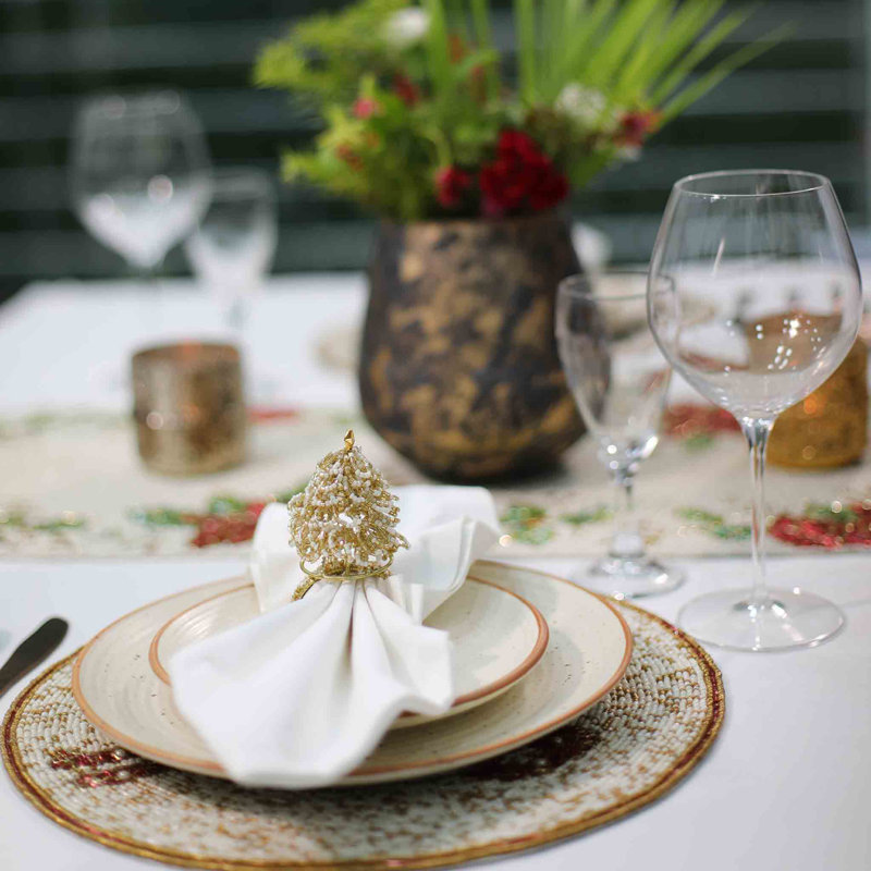 Rond de serviette pour arbre de Noël, Doré / crème