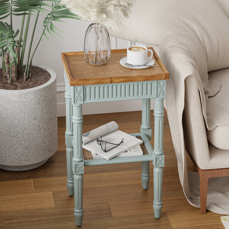 Table de bout carrée rustique Psoma, Bleu