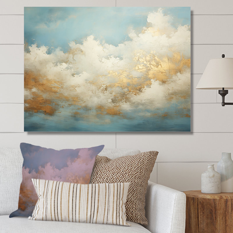 Beige doré minimalisme nuages - art mural nuages, H 34 po x l 44 po x P 1,5 po, Toile tendue