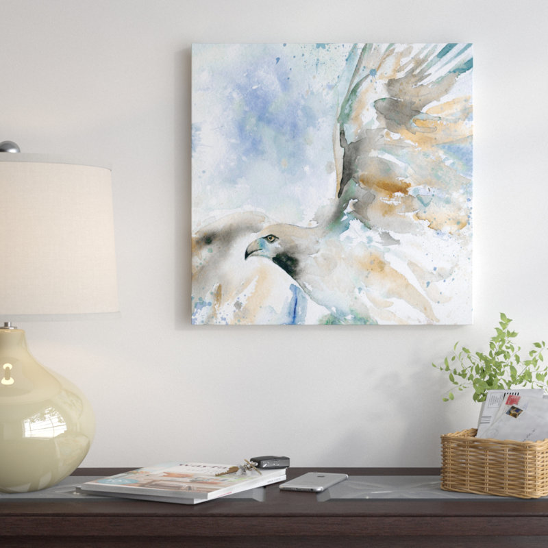 Hawk on blue, impression sur toile tendue, H 16 po x l 16 po x P 1 po, Blanc, Papier avec cadre noir