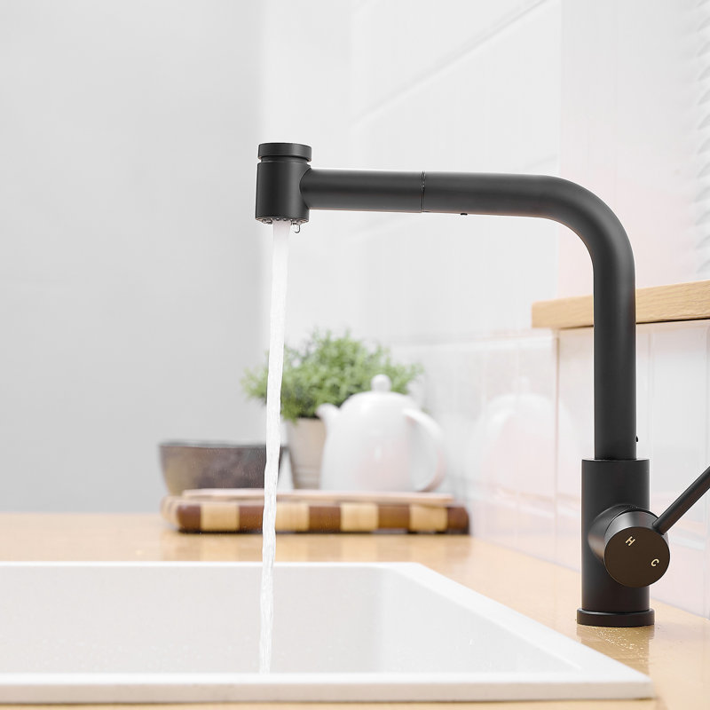Robinet de cuisine noir mat avec robinet rétractable - Aspect polyvalent pour lavabo de salle de bain avec robinet escamotable à poignée simple