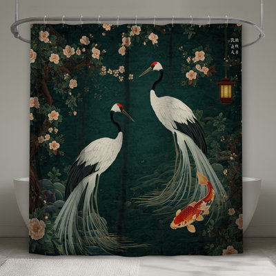 Cranes Koi Flowers Shower Curtains Extra Long