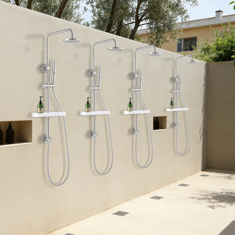 Le système de douche multifonctionnel tout-en-un avec baguette de douche à main, pomme de douche et plateau de rangement