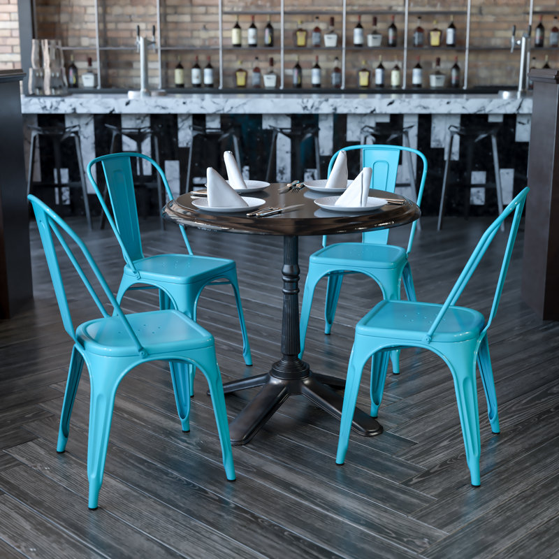 Chaise empilable en métal pour l'intérieur et l'extérieur Peterson, Bleu cristal