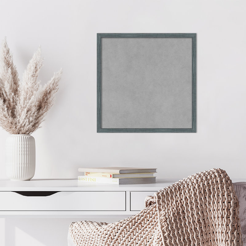 Tableau magnétique encadré étroit bleu-gris rustique, H 17 po x l 17 po