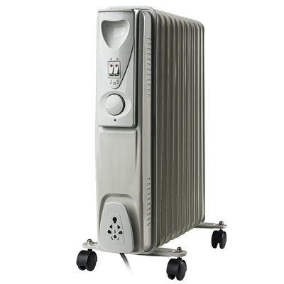 Daewoo 11 Fin Oil Filled Radiator 2500W Portable Heater With Energy Saving Thermostat For Large Rooms White